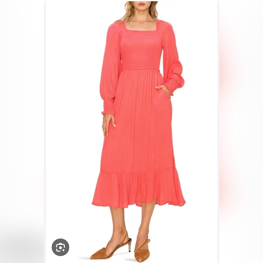NWT MELLODAY Vibrant Coral Long Sleeve Dress